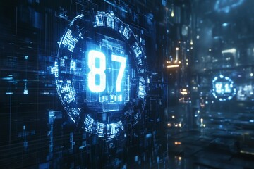 Glowing numbers projected by futuristic digital clock