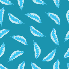 blue peas pods placed on dark blue background seamless pattern. Blue pea pods scattered around blue background seamless pattern. It is good for fabric, textile, decoration, wrapping and more.
