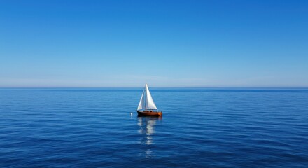 Obraz premium Sailboat on calm blue water under a clear blue sky.