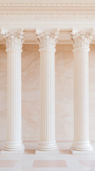 Obraz premium Three architectural columns standing in a grand hall with decorative details on a marble background. Classic design and stately presence.