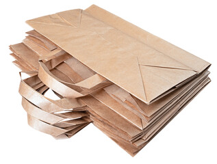 Stack of folded paper bags on isolated background.