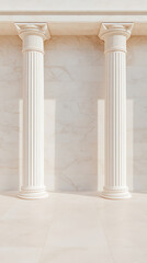 Architectural Columns: Fluted pillars in marble setting, exuding neoclassical elegance & timeless beauty. Ideal for design projects.