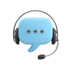 3d blue speech bubble with headset isolated on white transparent background. Png 