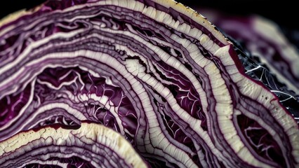 Obraz premium Macro of Purple Cabbage Layers with Detailed White Veins