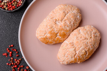 Steamed fish or chicken cutlets or meatballs with salt and spices. Fish cutlets