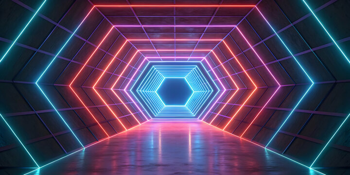 Glowing wireframes and rotating polygons in abstract 3D motion