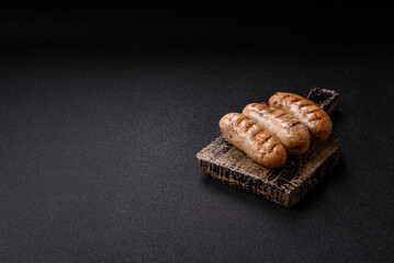Grilled chicken or beef sausages, a hot meat dish. Barbecued sausages
