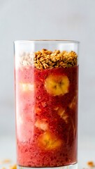 Strawberry Banana Smoothie Granola Topping Glass breakfast