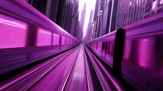 Futuristic hyperloop journey through cityscape, showcasing urban transportation innovation