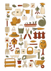 garden tools set of icons. Design of garden shop, garden centers. All objects are separated. Vector illustration.