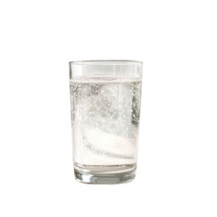 Clear glass filled with sparkling water and bubbles isolated on transparent background