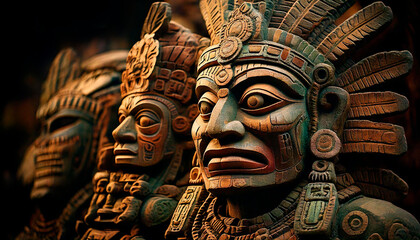 Stone Sculptured Indian Tribal feathered headdress Figures