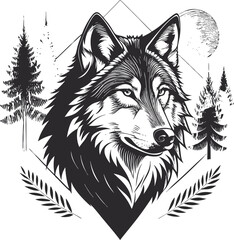 Fototapeta premium wolf head vector silhouette wolf head black silhouette vector, Simple silhouette Design vector icon with white background. wild animal