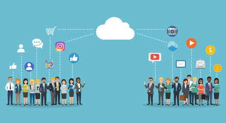Obraz premium Cloud Computing and Social Media Integration Connecting People and Data
