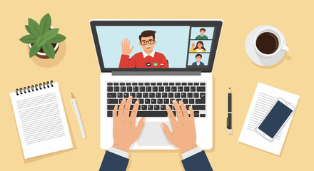 Online Video Conference Meeting Laptop, Teamwork, Communication