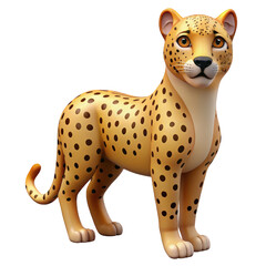 Cartoon cheetah standing and looking forward isolated on transparent background