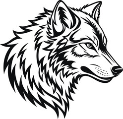 Fototapeta premium wolf head vector silhouette wolf head black silhouette vector, Simple silhouette Design vector icon with white background. wild animal