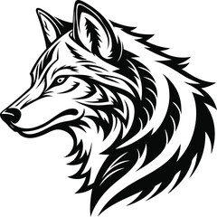 wolf head vector silhouette wolf head black silhouette vector, Simple silhouette Design vector icon with white background. wild animal