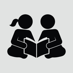 Silhouette children reading book together education vector illustration