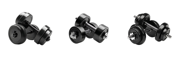 Naklejka premium Black Dumbbells Set on Transparent Background