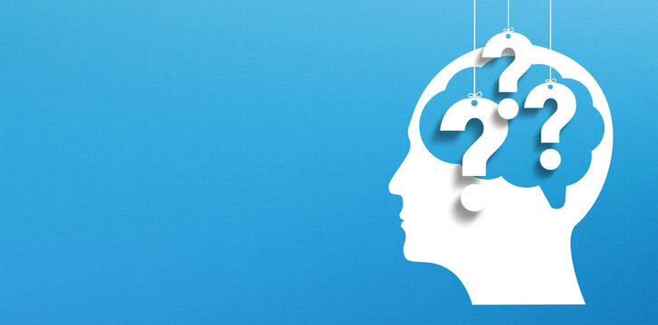 Thinking Brain with Question Marks design on blue background