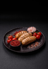Grilled chicken or beef sausages, a hot meat dish. Barbecued sausages