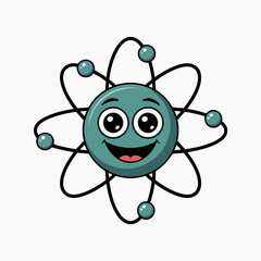 Naklejka premium Cute Cartoon Atom with Smiling Face