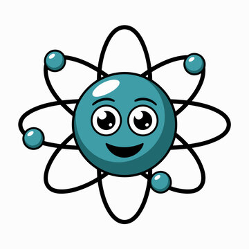 Cute Cartoon Atom with Smiling Face