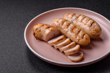 Grilled chicken or beef sausages, a hot meat dish. Barbecued sausages