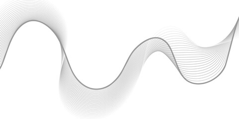 Elegant black gradient wave lines flowing smoothly on a white background. Modern abstract design ideal for sound waves, technology, communication, or futuristic creative visuals.