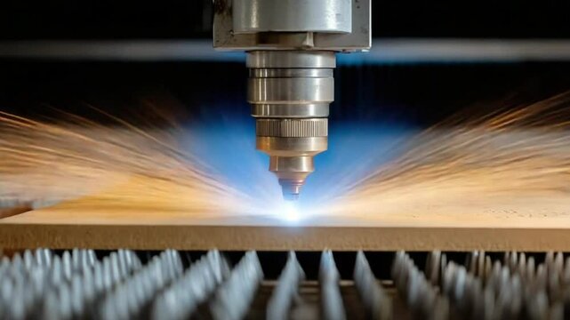 Industrial laser cutter engraving wood panel