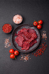 Jerky or dried chicken and cherry snacks. Dehydrated, dried snacks for beer