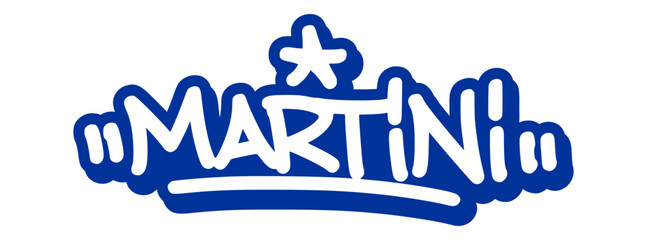 Graffiti tag of “Martini” in sleek, elegant style with iconic glass shape. Ideal for upscale drink branding, nightlife visuals, and modern bar design.