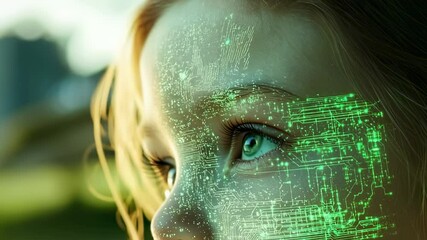 Child with digital circuit overlay, futuristic concept - Powered by Adobe