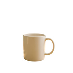 A simple cream colored ceramic mug with a handle isolated on transparent background