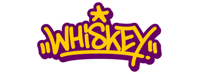 Graffiti tag of “Whiskey” in bold mature strokes with vintage vibes. Ideal for bar branding, strong drink visuals, and classic masculine themes.