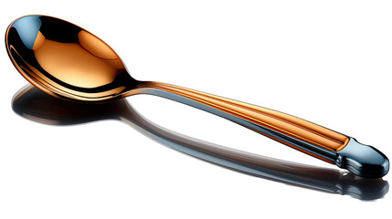 Golden spoon on a glossy white background reflects light and offers a modern aesthetic for cooking or lifestyle concepts transparent.