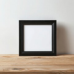 Minimalistic Decor with Wooden Tabletop: Transformative Blank Canvas and Frame for Creative Showcase in Stylish Home Gallery