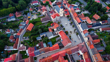 Aerial view around the old town in the city Triptis, 07819on an sunny spring afternoon	