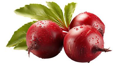Fresh, vibrant beetroots with lush green leaves and water droplets ready for healthy salads and culinary creations transparent.