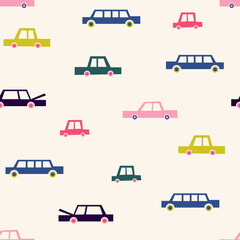 Retro Pop Cars Seamless Pattern – Colorful 80s Style Car Print for Kids & Summer Designs (AI) 