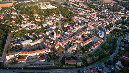 Aerial view around the old town in the city Werdau
on an sunny spring afternoon