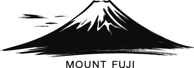 Illustration of mount fuji with snow on top in black and white brush stroke style art design look