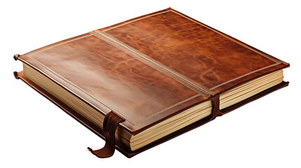 Beautiful brown leather album holds memories within its handmade book, a perfect keepsake transparent.