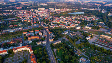 A panoramic aerial view of the city Zwickau in Germany on a sunny afternoon in spring