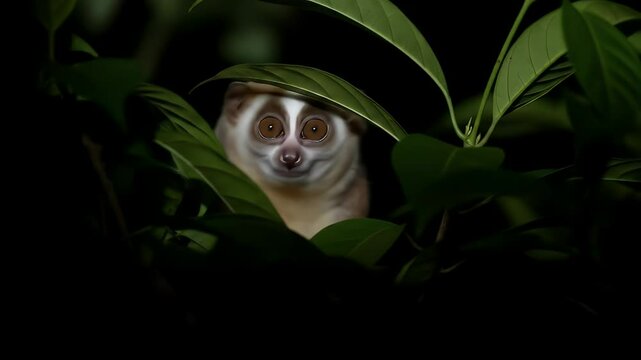 Nocturnal animal hidden amidst lush foliage