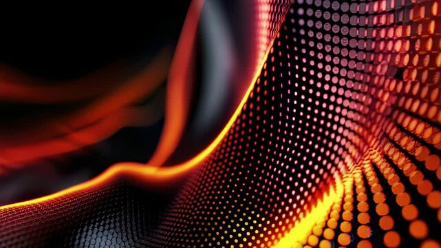 Abstract glowing red and orange wave pattern on dark background