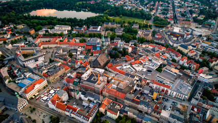 A panoramic aerial view of the city Zwickau in Germany on a sunny afternoon in spring