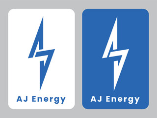 initial letter AJ Energy pictorial mark logo. conceptual philosophical logo. blue and white. monogram aj logo design