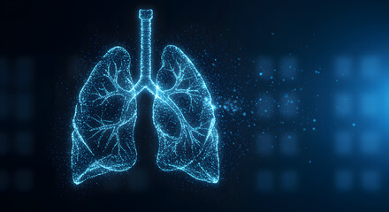 Futuristic Digital Lung Made of Particles on Dark Blue Background &ndash; Healthcare Technology Concept